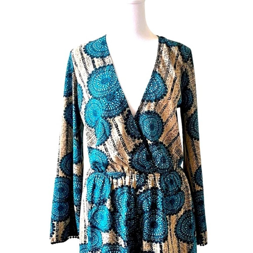 ILLA ILLA Blue Y2K Romper Shorts Retro Rocker-Style Bell Sleeve 90's Size Small